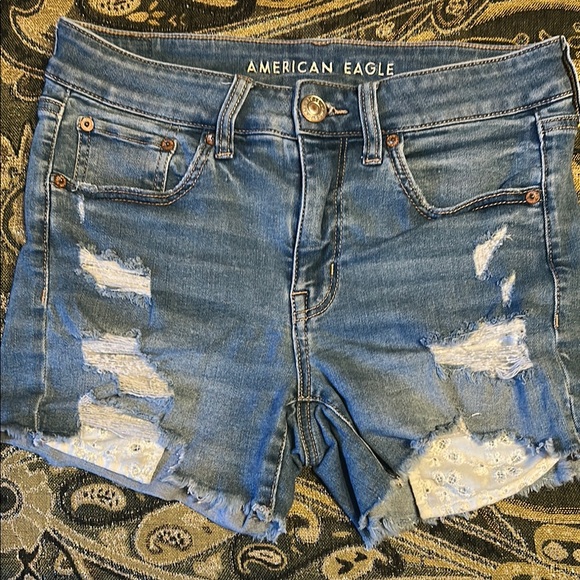 American Eagle Outfitters Blue Distressed Jean Shorts - Picture 3 of 13